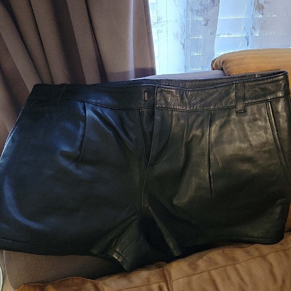 Women's Black Leather Shorts